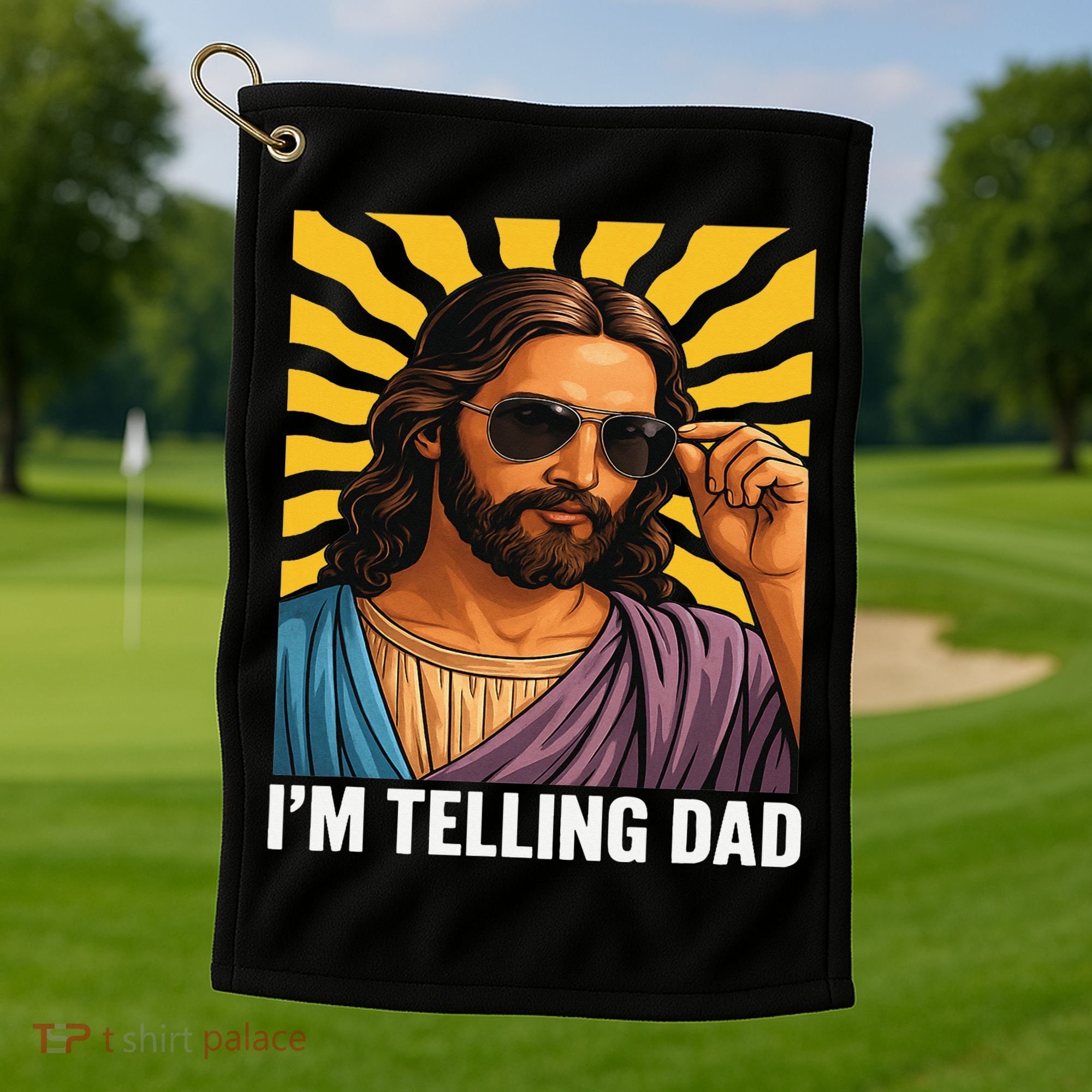 I Saw That Im Telling Dad Funny Religious Christian Jesus Golf Towel