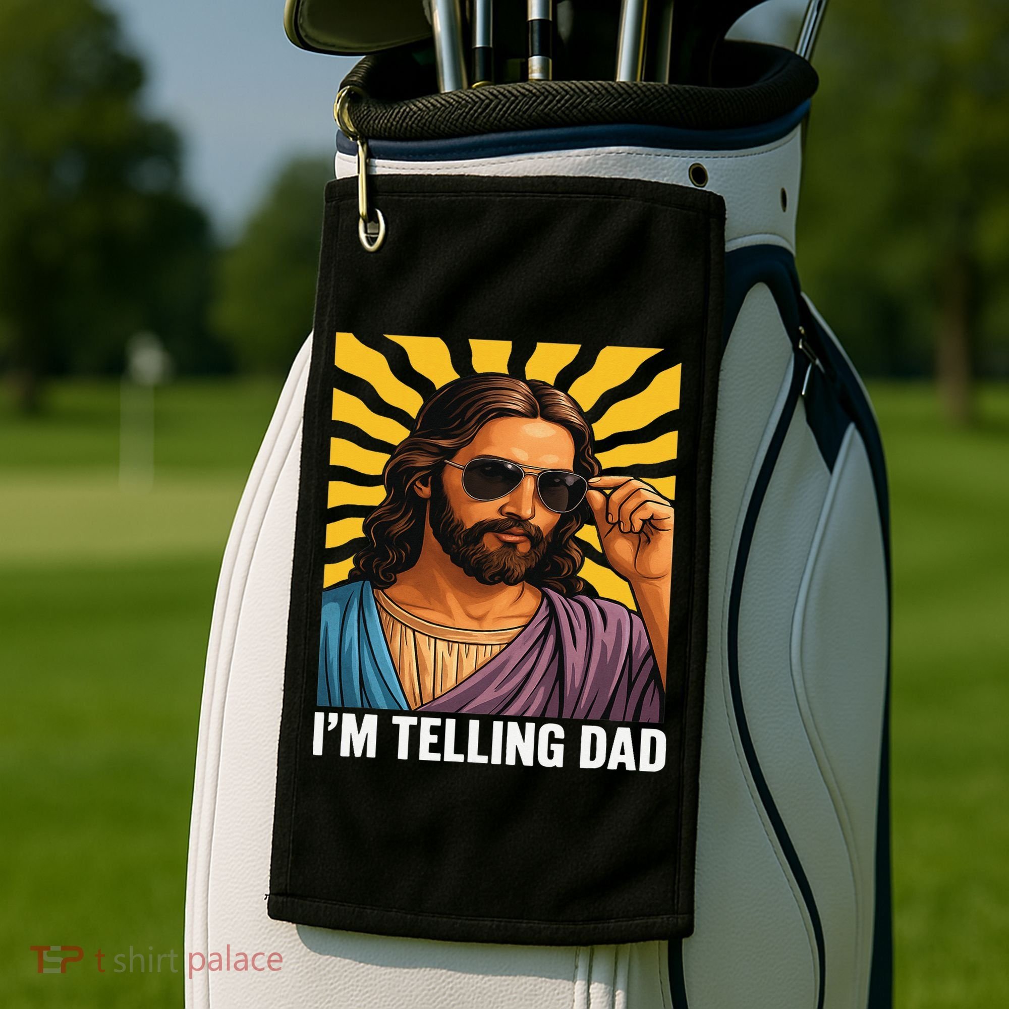 I Saw That Im Telling Dad Funny Religious Christian Jesus Golf Towel