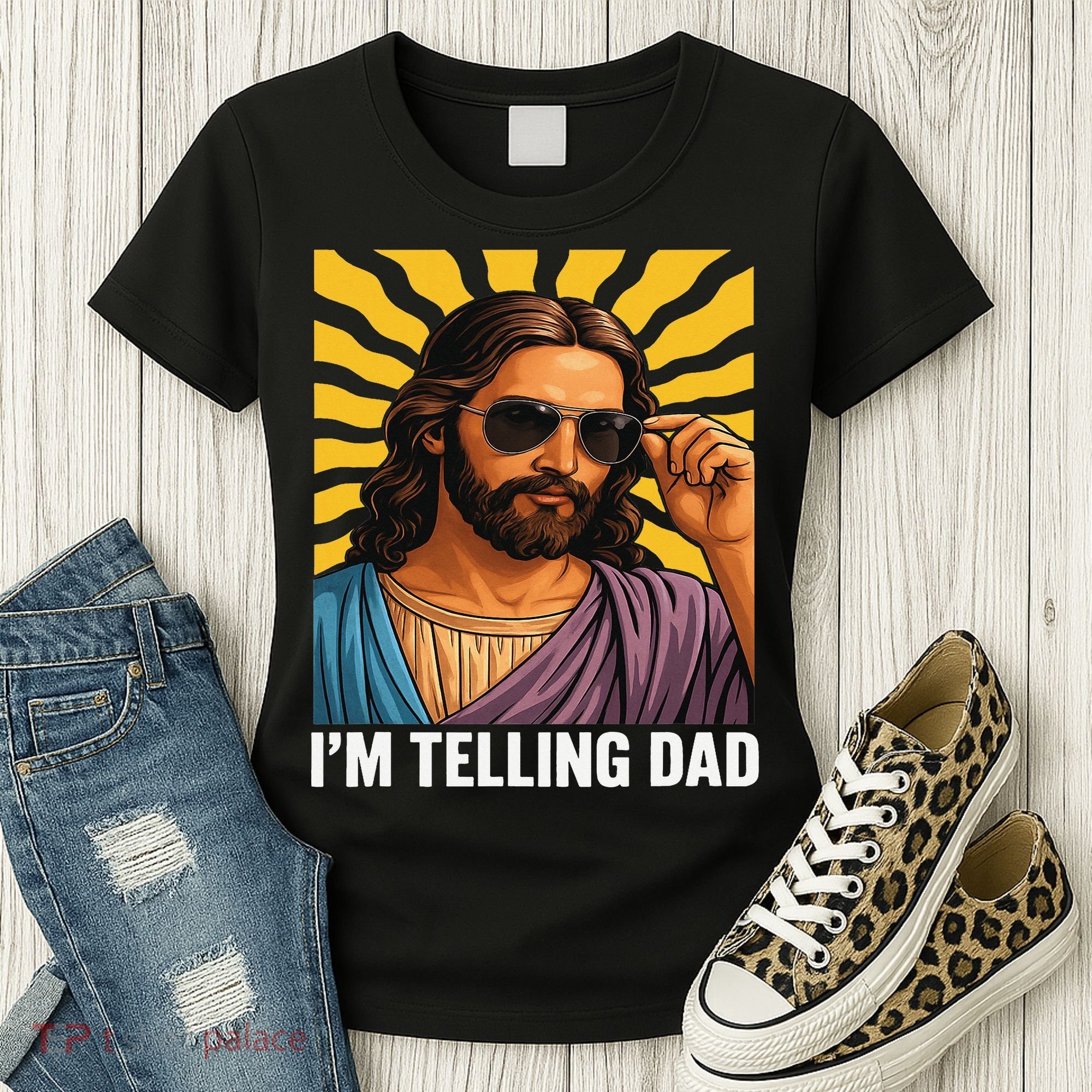 I Saw That Im Telling Dad Funny Religious Christian Jesus Women's T-Shirt