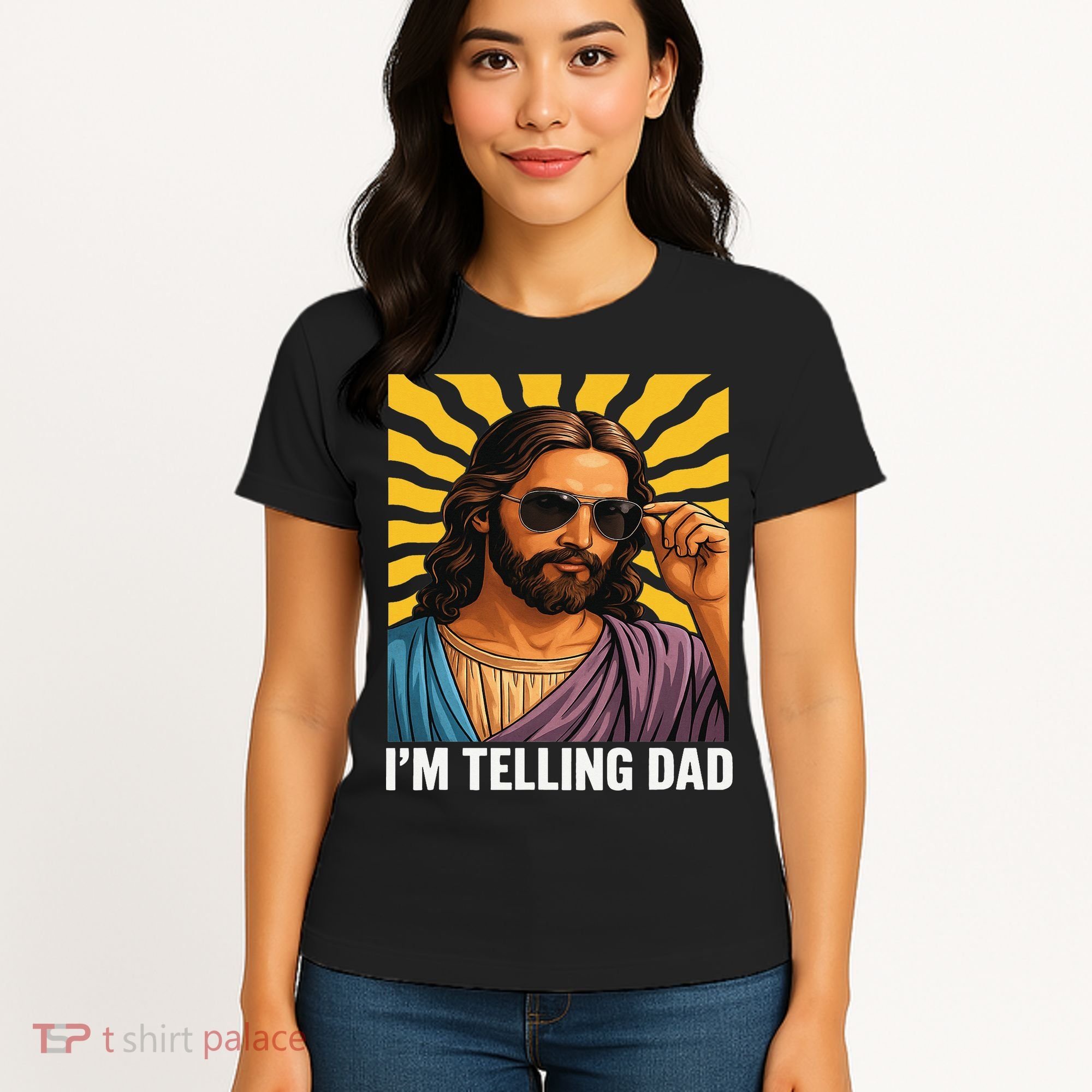 I Saw That Im Telling Dad Funny Religious Christian Jesus Women's T-Shirt