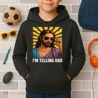 I Saw That Im Telling Dad Funny Religious Christian Jesus Kids Hoodie thumb 2