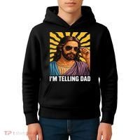 I Saw That Im Telling Dad Funny Religious Christian Jesus Kids Hoodie thumb 4