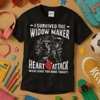 I Survived The Widow Maker Heart Attack Heart Disease Kids T-Shirt thumb 3