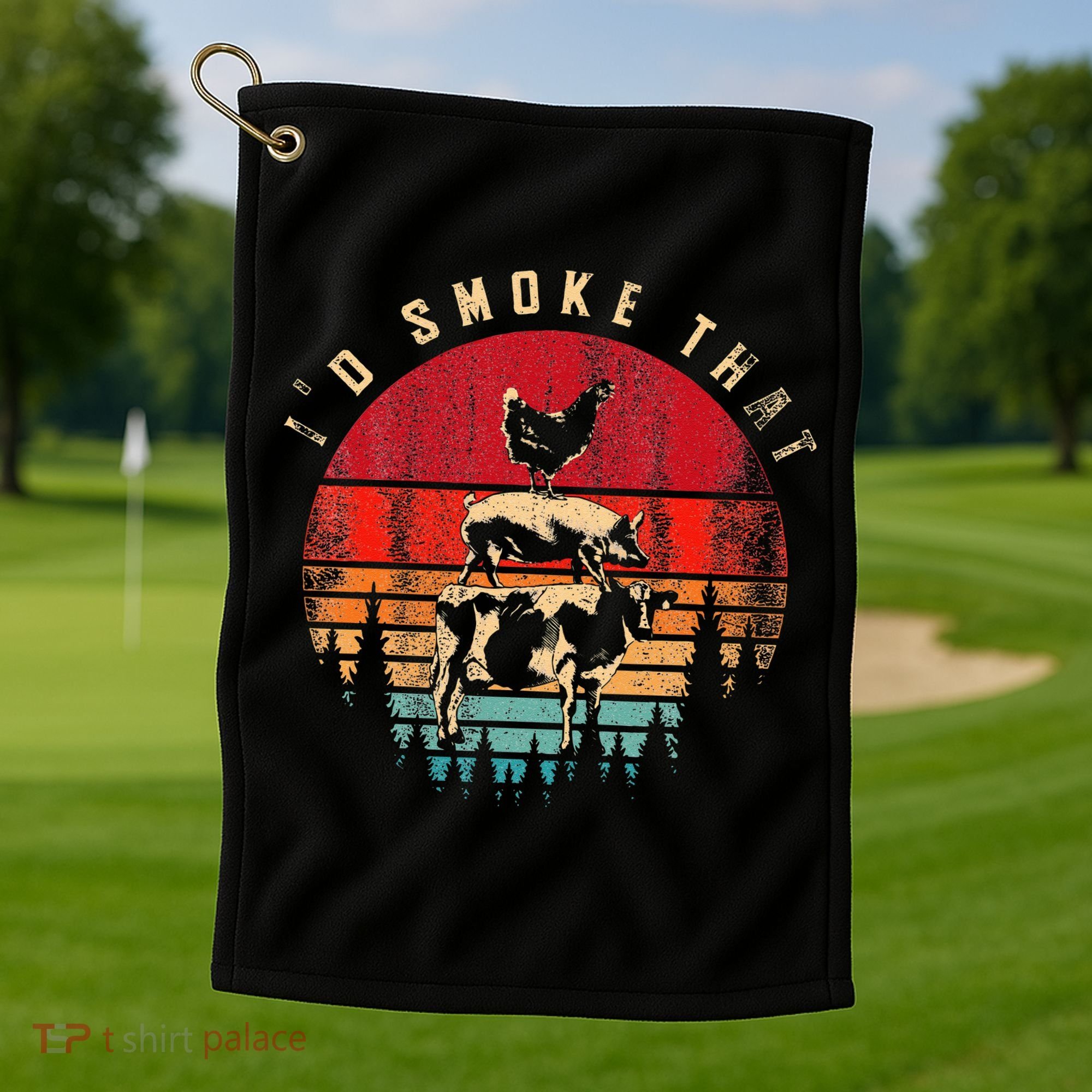 Id Smoke That Funny Smoked Meat BBQ Chef Barbecue Golf Towel