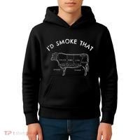 Id Smoke That Cow Funny Smoking Bbq Grilling Kids Hoodie thumb 4