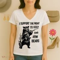 I Support The Right To Arm Bears T Shirt Funny Hunting T Shirt Saying Women's V-Neck T-Shirt thumb 3