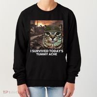 I Survived TodayS Tummy Ache Funny Cat Meme Women's Sweatshirt thumb 0