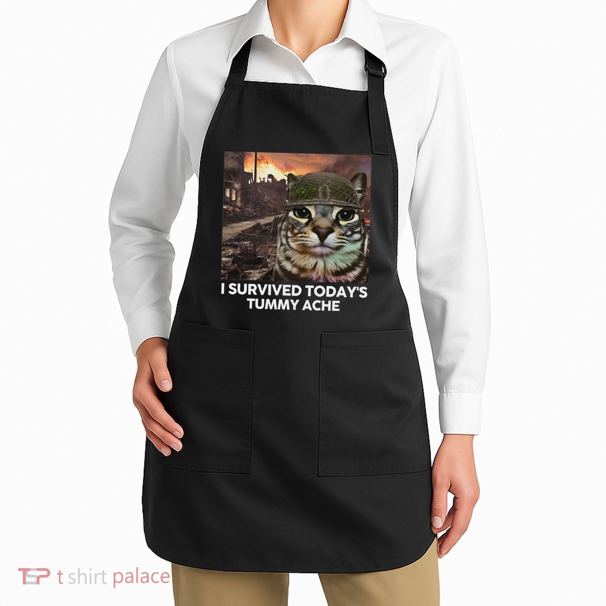 I Survived TodayS Tummy Ache Funny Cat Meme Apron