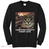 I Survived TodayS Tummy Ache Funny Cat Meme Sweatshirt thumb 0