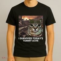 I Survived TodayS Tummy Ache Funny Cat Meme T-Shirt thumb 3