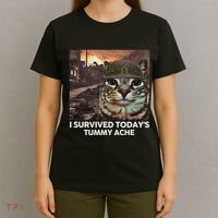 I Survived TodayS Tummy Ache Funny Cat Meme T-Shirt thumb 4