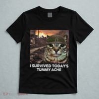 I Survived TodayS Tummy Ache Funny Cat Meme T-Shirt thumb 5