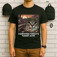 I Survived TodayS Tummy Ache Funny Cat Meme T-Shirt thumb 6