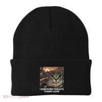 I Survived TodayS Tummy Ache Funny Cat Meme Beanie thumb 0