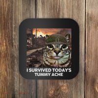 I Survived TodayS Tummy Ache Funny Cat Meme Coaster thumb 0