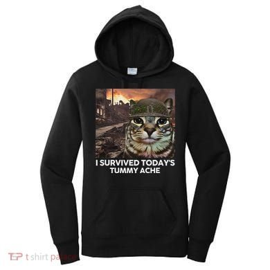 I Survived TodayS Tummy Ache Funny Cat Meme Women's Hoodie