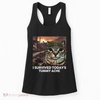 I Survived TodayS Tummy Ache Funny Cat Meme Women's Tank Top thumb 0