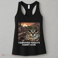 I Survived TodayS Tummy Ache Funny Cat Meme Women's Tank Top thumb 3