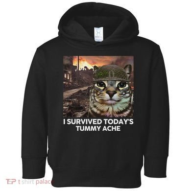 I Survived TodayS Tummy Ache Funny Cat Meme Toddler Hoodie