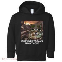 I Survived TodayS Tummy Ache Funny Cat Meme Toddler Hoodie thumb 0