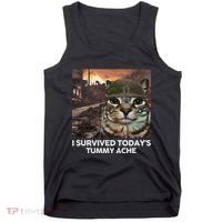 I Survived TodayS Tummy Ache Funny Cat Meme Tank Top thumb 0
