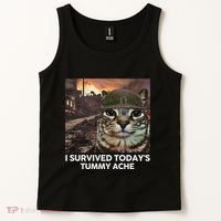 I Survived TodayS Tummy Ache Funny Cat Meme Tank Top thumb 2