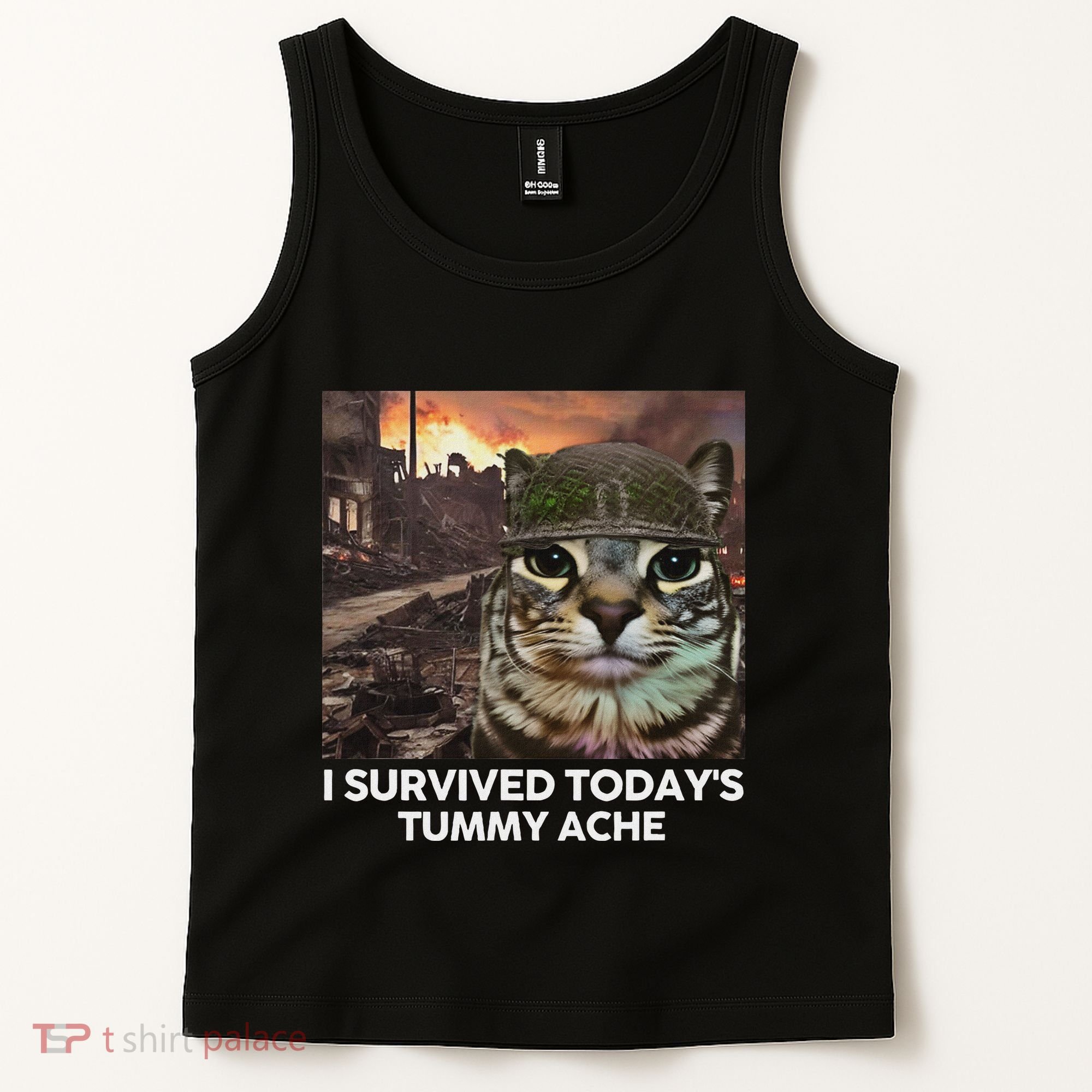 I Survived TodayS Tummy Ache Funny Cat Meme Tank Top
