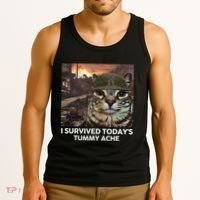 I Survived TodayS Tummy Ache Funny Cat Meme Tank Top thumb 3