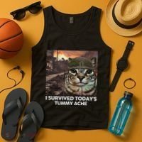 I Survived TodayS Tummy Ache Funny Cat Meme Tank Top thumb 4