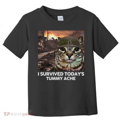 I Survived TodayS Tummy Ache Funny Cat Meme Toddler T-Shirt