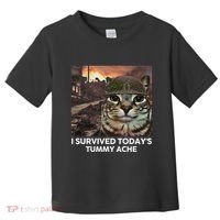 I Survived TodayS Tummy Ache Funny Cat Meme Toddler T-Shirt thumb 0