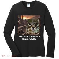 I Survived TodayS Tummy Ache Funny Cat Meme Women's Long Sleeve Shirt thumb 0