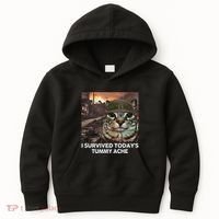 I Survived TodayS Tummy Ache Funny Cat Meme Kids Hoodie thumb 0