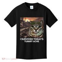 I Survived TodayS Tummy Ache Funny Cat Meme Kids T-Shirt thumb 0