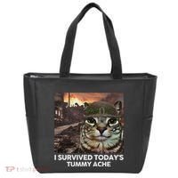 I Survived TodayS Tummy Ache Funny Cat Meme Tote Bag thumb 0