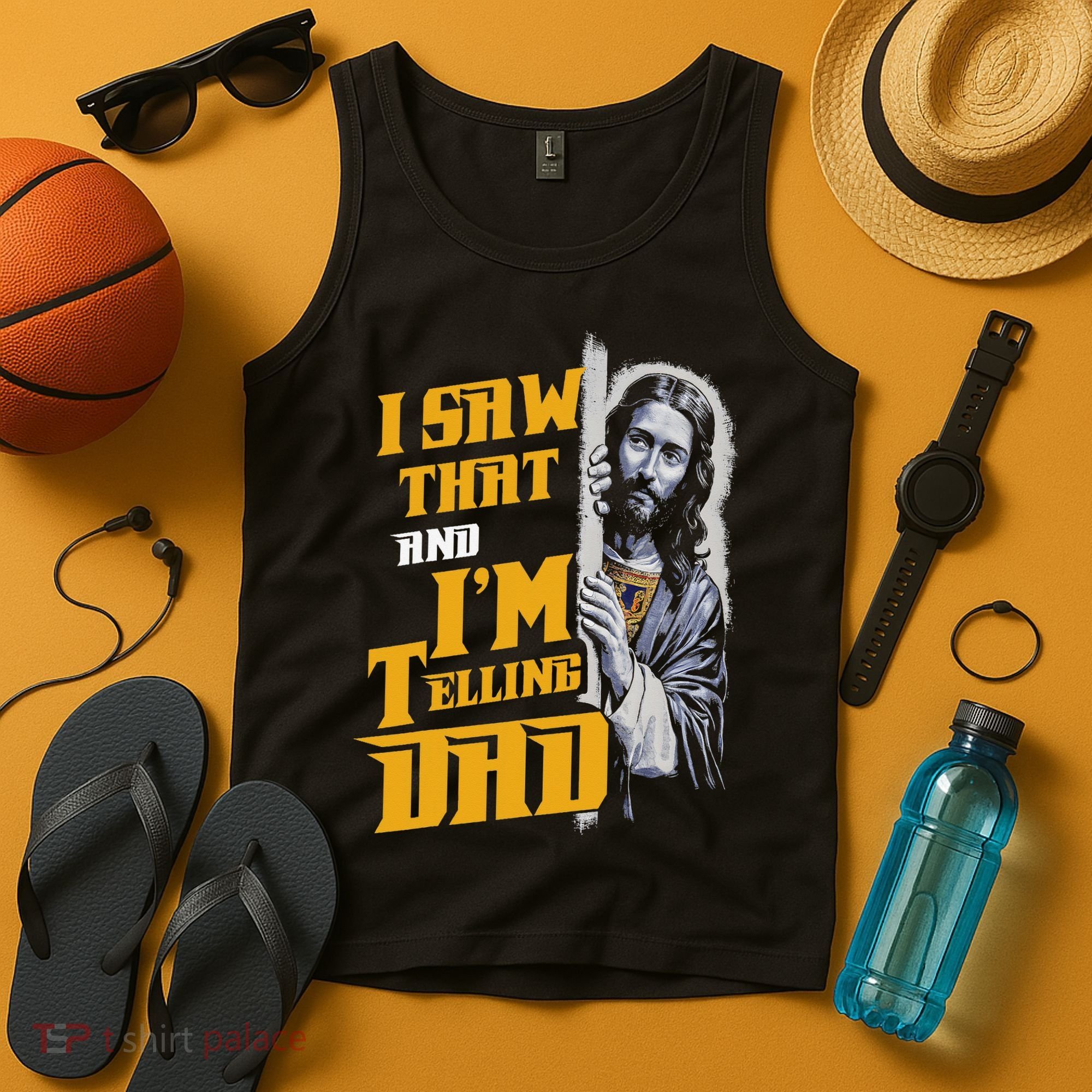 I Saw That Im Telling Dad Funny Religious Christian Jesus Tank Top