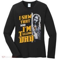 I Saw That Im Telling Dad Funny Religious Christian Jesus Women's Long Sleeve Shirt thumb 0