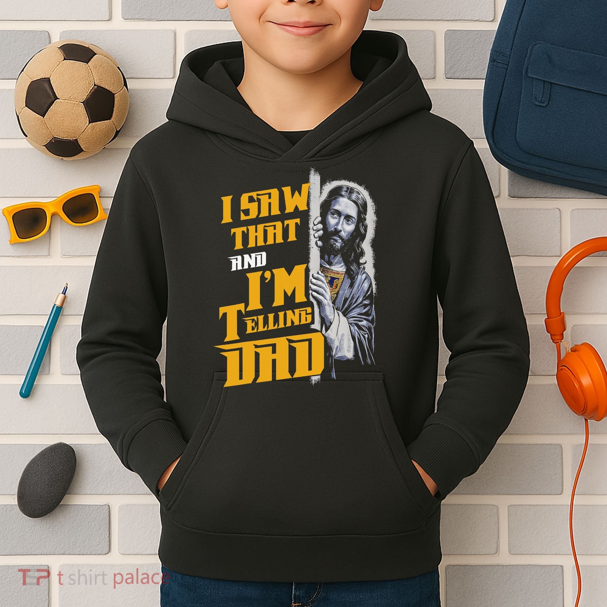 I Saw That Im Telling Dad Funny Religious Christian Jesus Kids Hoodie