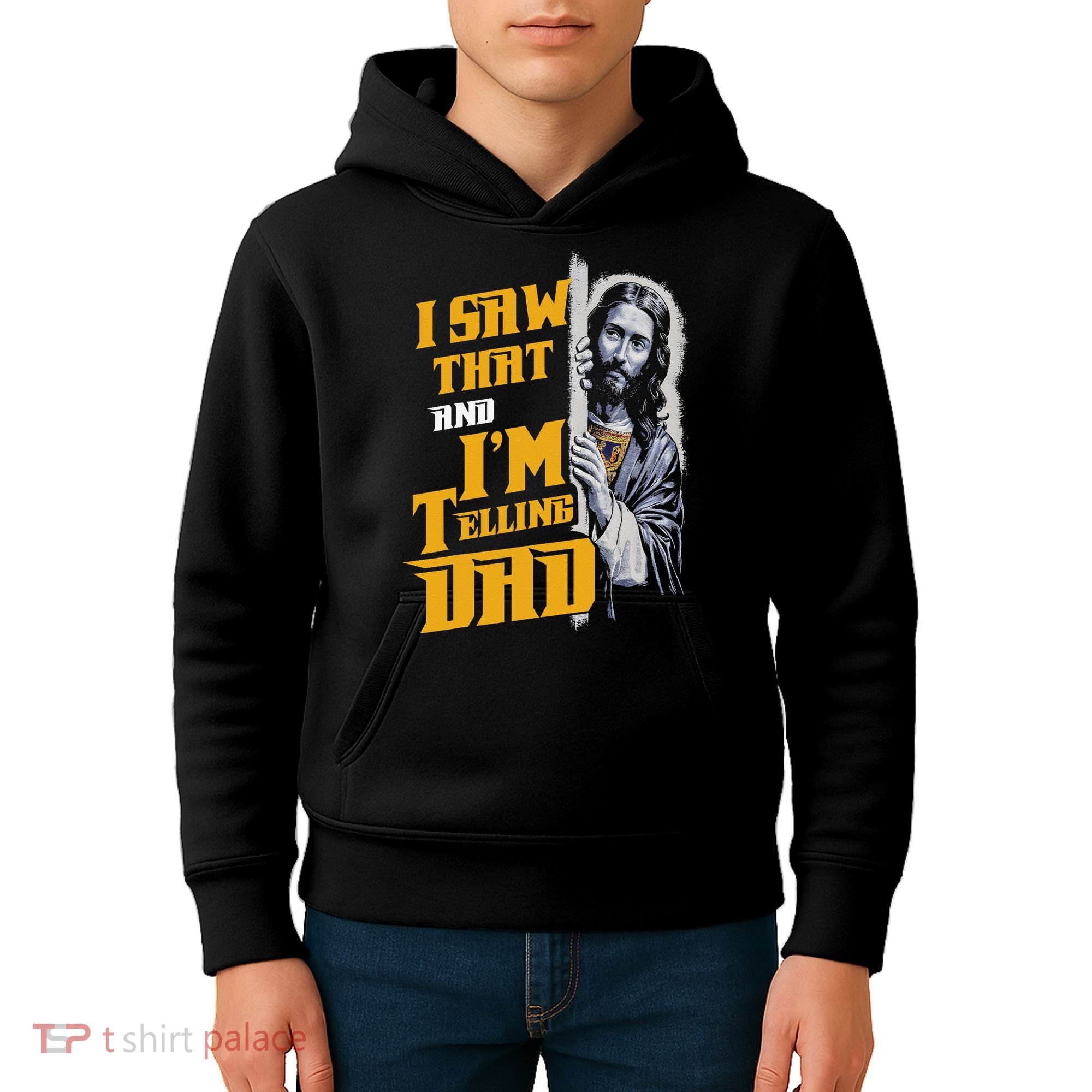 I Saw That Im Telling Dad Funny Religious Christian Jesus Kids Hoodie