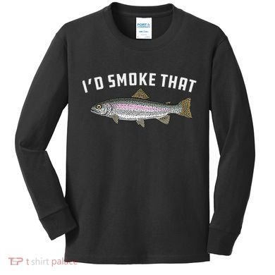 ID Smoke That Rainbow Trout Fish Bbq Barbecue Kids Long Sleeve Shirt