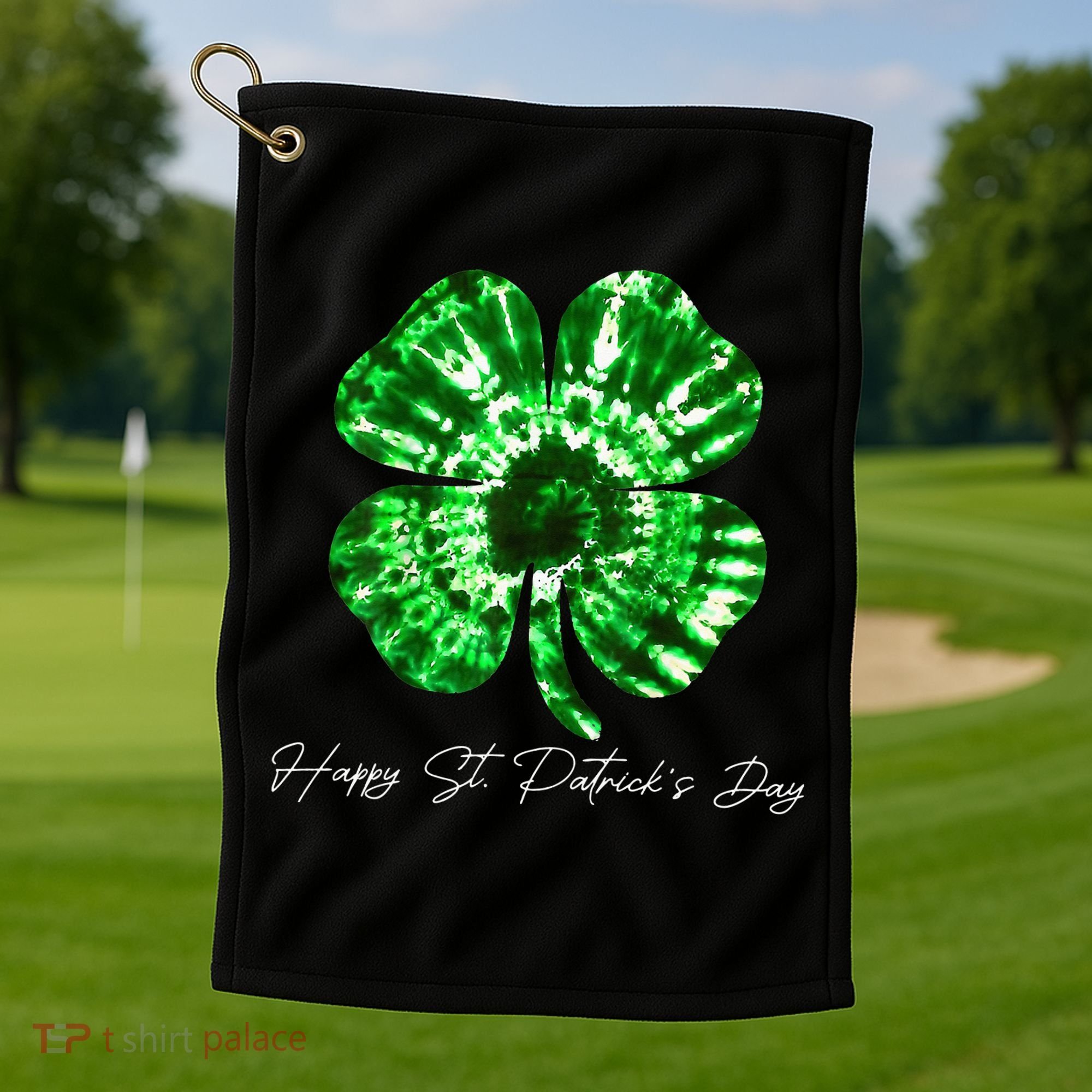 Irish Shamrock Tie Dye Happy St Patrick's Day Go Lucky Gift Golf Towel