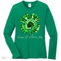 Irish Shamrock Tie Dye Happy St Patrick's Day Go Lucky Gift Women's Long Sleeve Shirt thumb 0