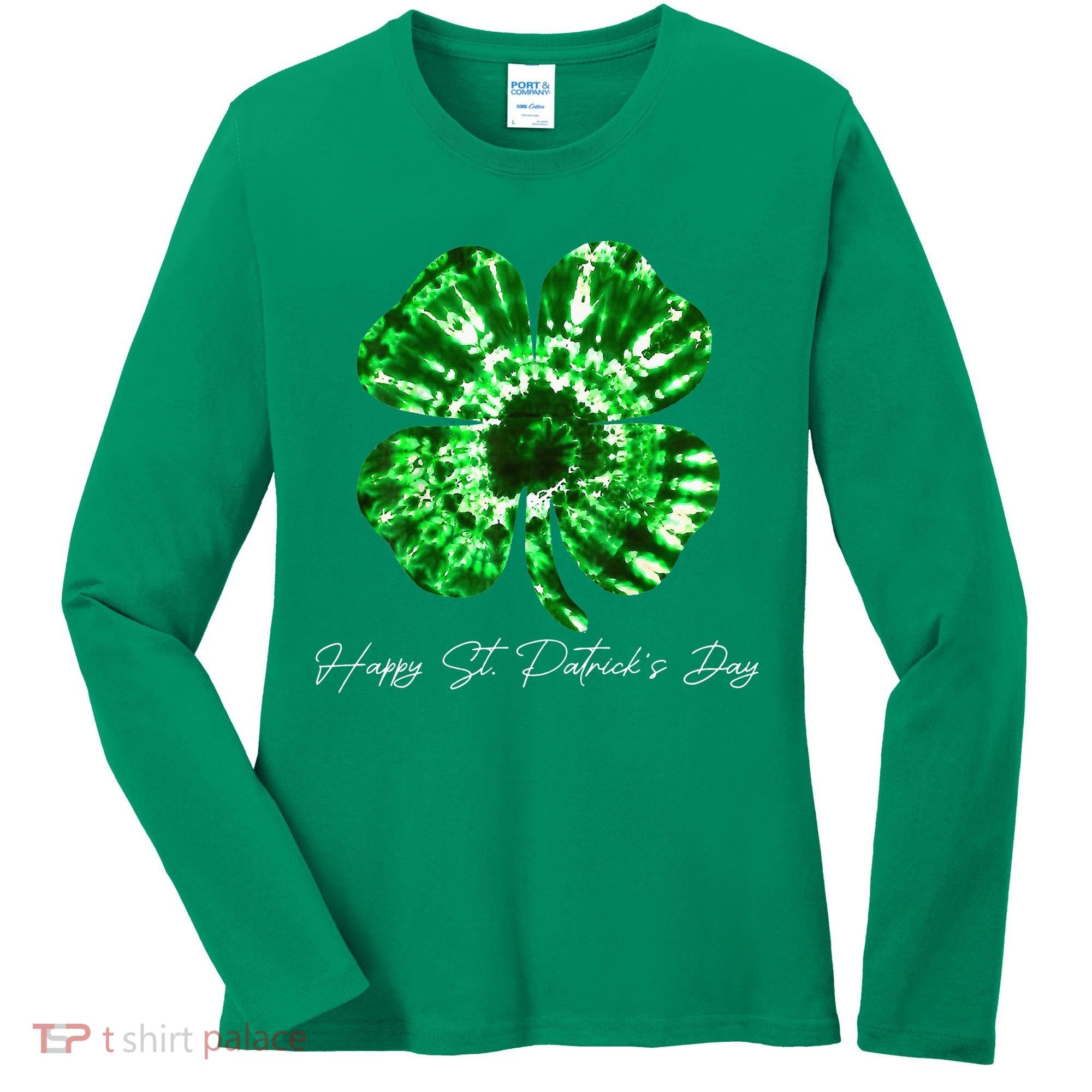 Irish Shamrock Tie Dye Happy St Patrick's Day Go Lucky Gift Women's Long Sleeve Shirt