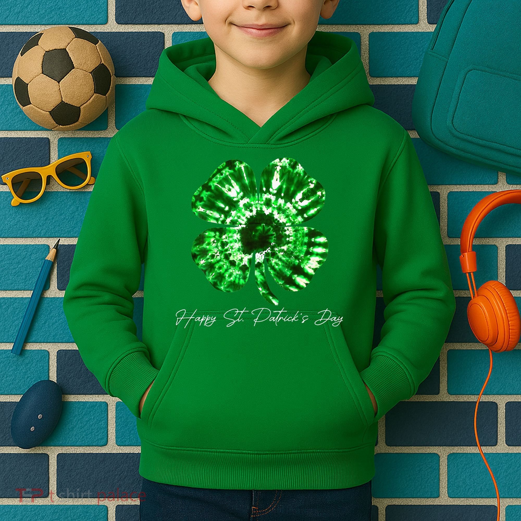 Irish Shamrock Tie Dye Happy St Patrick's Day Go Lucky Gift Kids Hoodie