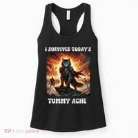 I Survived TodayS Tummy Ache Groovy Funny Cat Women's Tank Top thumb 0