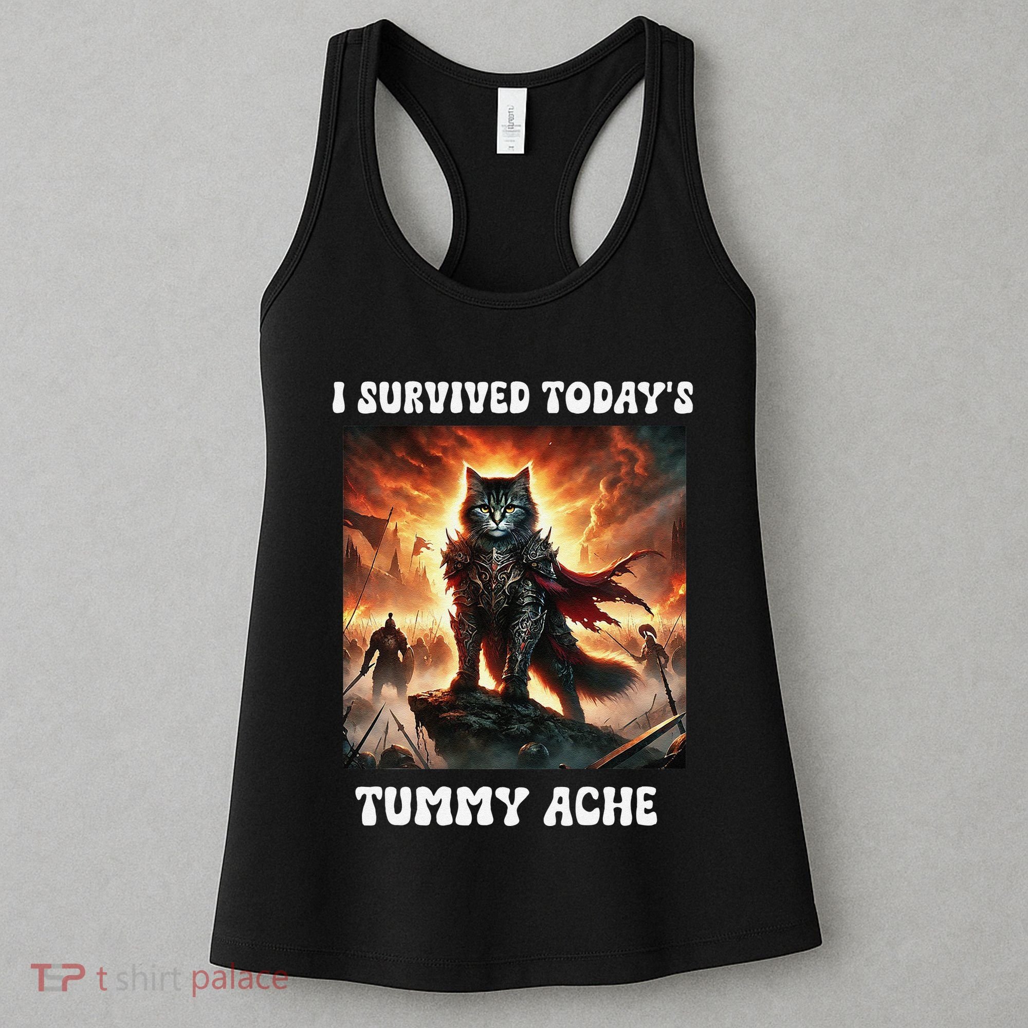 I Survived TodayS Tummy Ache Groovy Funny Cat Women's Tank Top