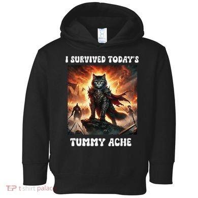 I Survived TodayS Tummy Ache Groovy Funny Cat Toddler Hoodie