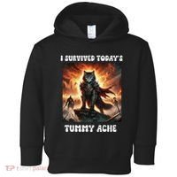 I Survived TodayS Tummy Ache Groovy Funny Cat Toddler Hoodie thumb 0