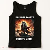 I Survived TodayS Tummy Ache Groovy Funny Cat Tank Top thumb 2