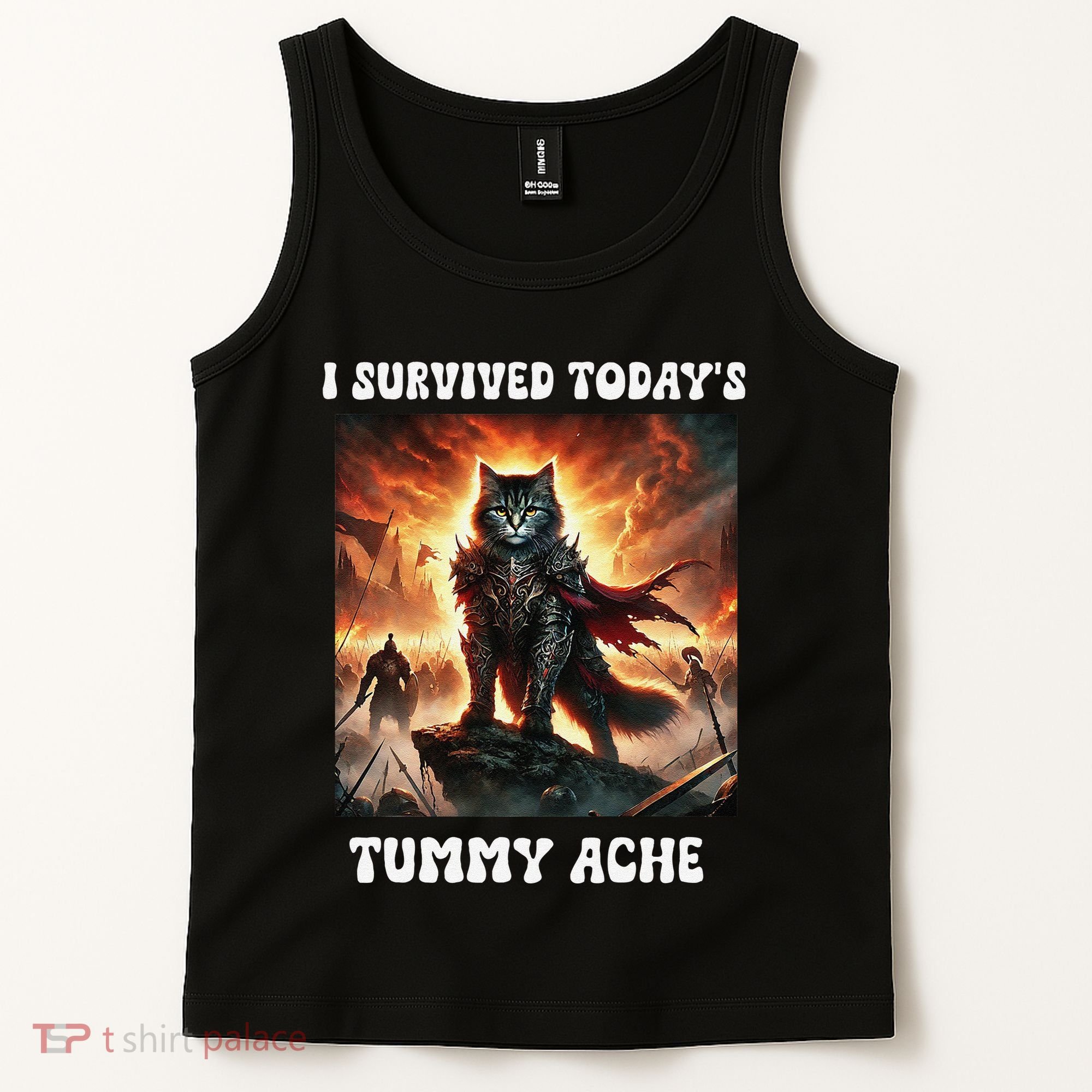I Survived TodayS Tummy Ache Groovy Funny Cat Tank Top